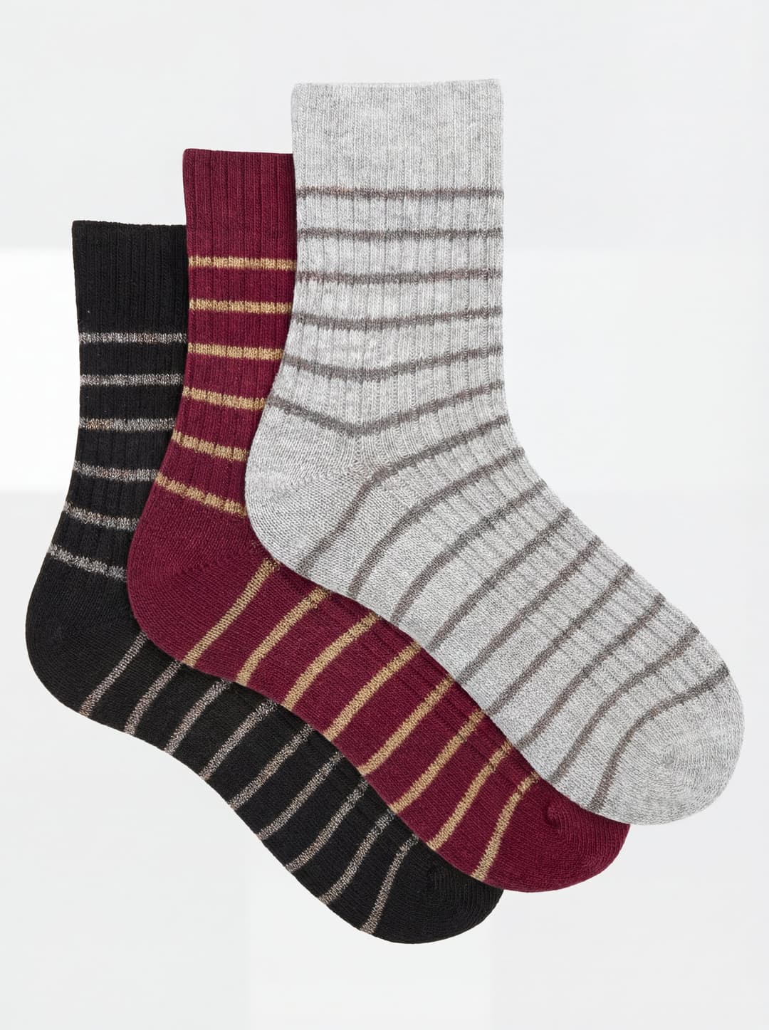 set 3 paia calze Donna a righe in misto Cashmere Made in Italy