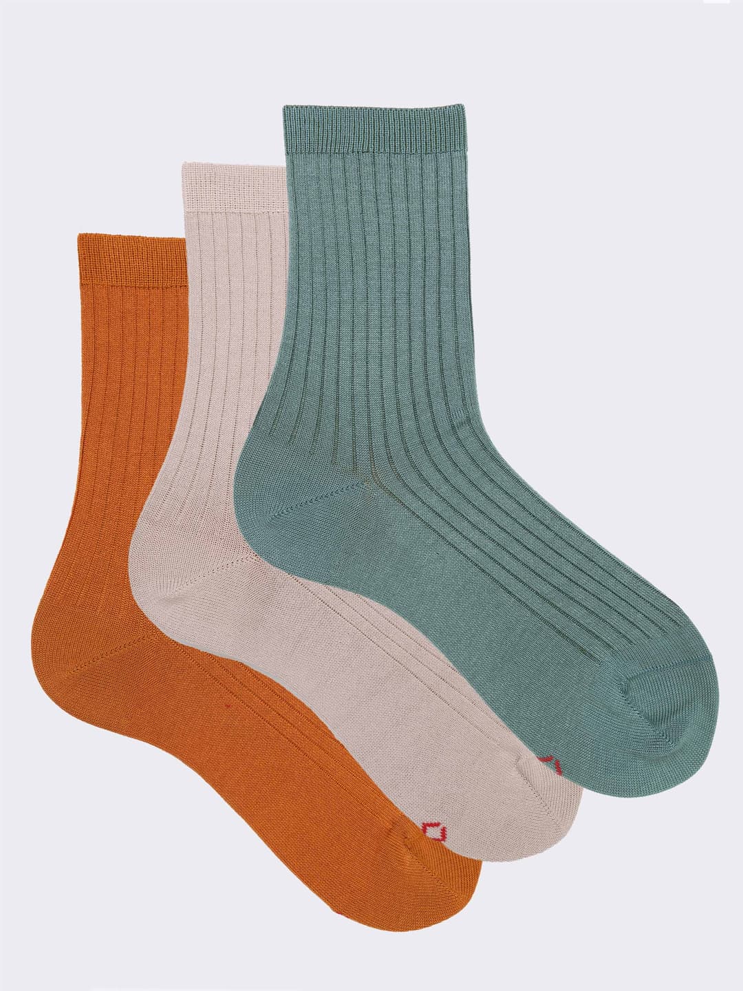 Gift Set of 3 Pairs of Solid Color Ribbed Socks for Women Made in Italy